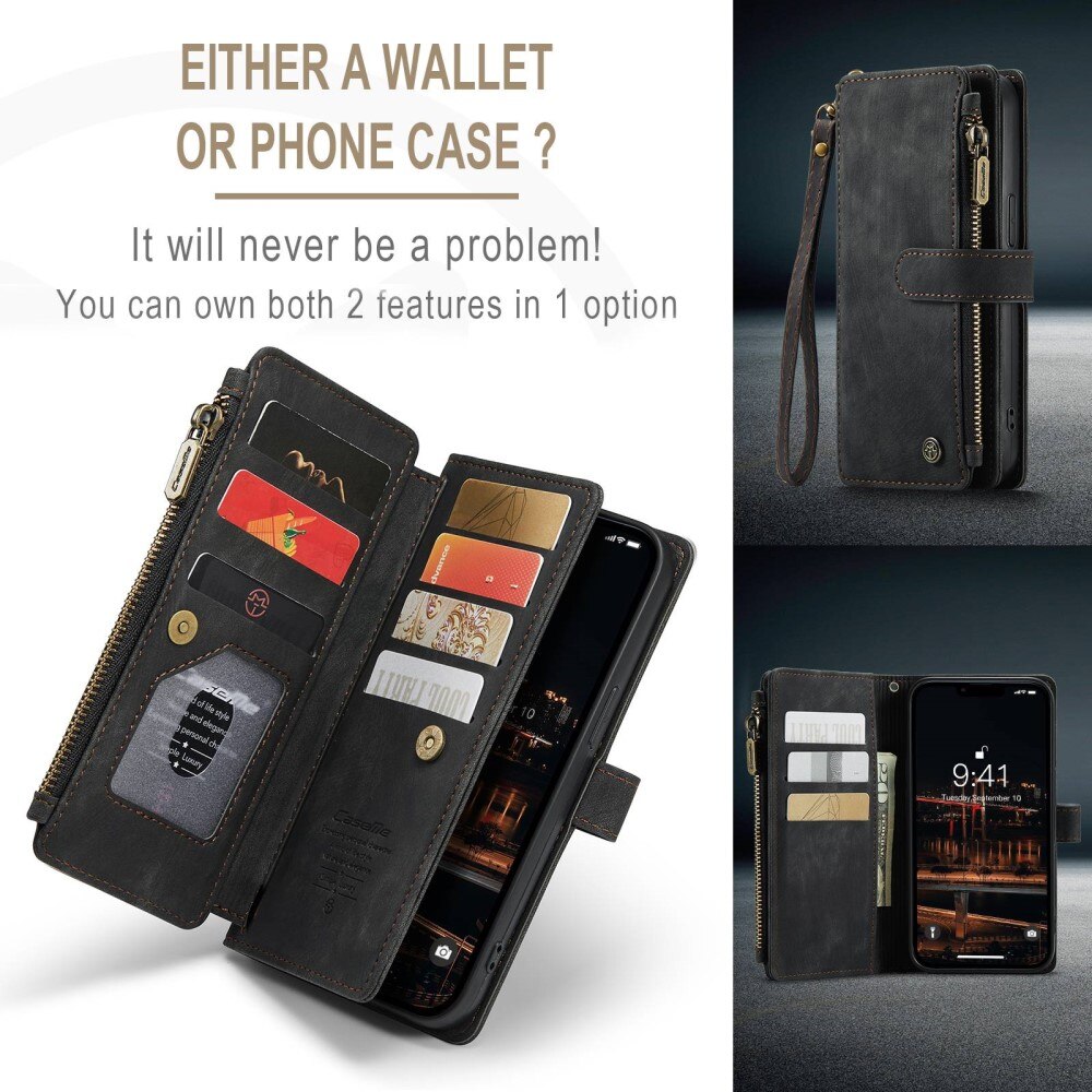 Apple iPhone 14 Plus Zipper Wallet Book Cover Black