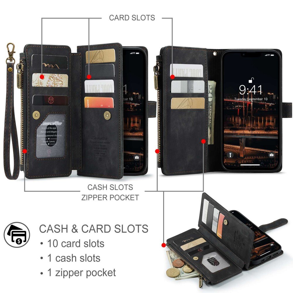 Apple iPhone 14 Plus Zipper Wallet Book Cover Black