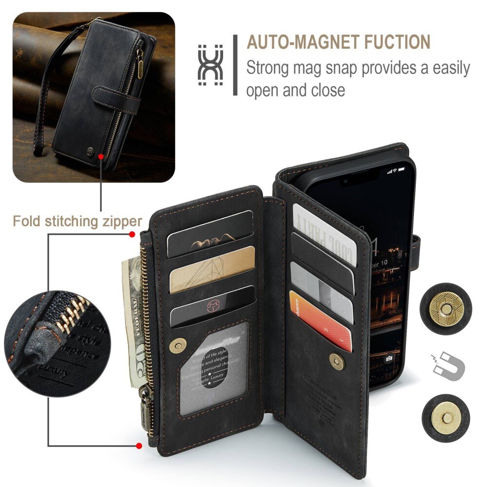 Apple iPhone 14 Plus Zipper Wallet Book Cover Black