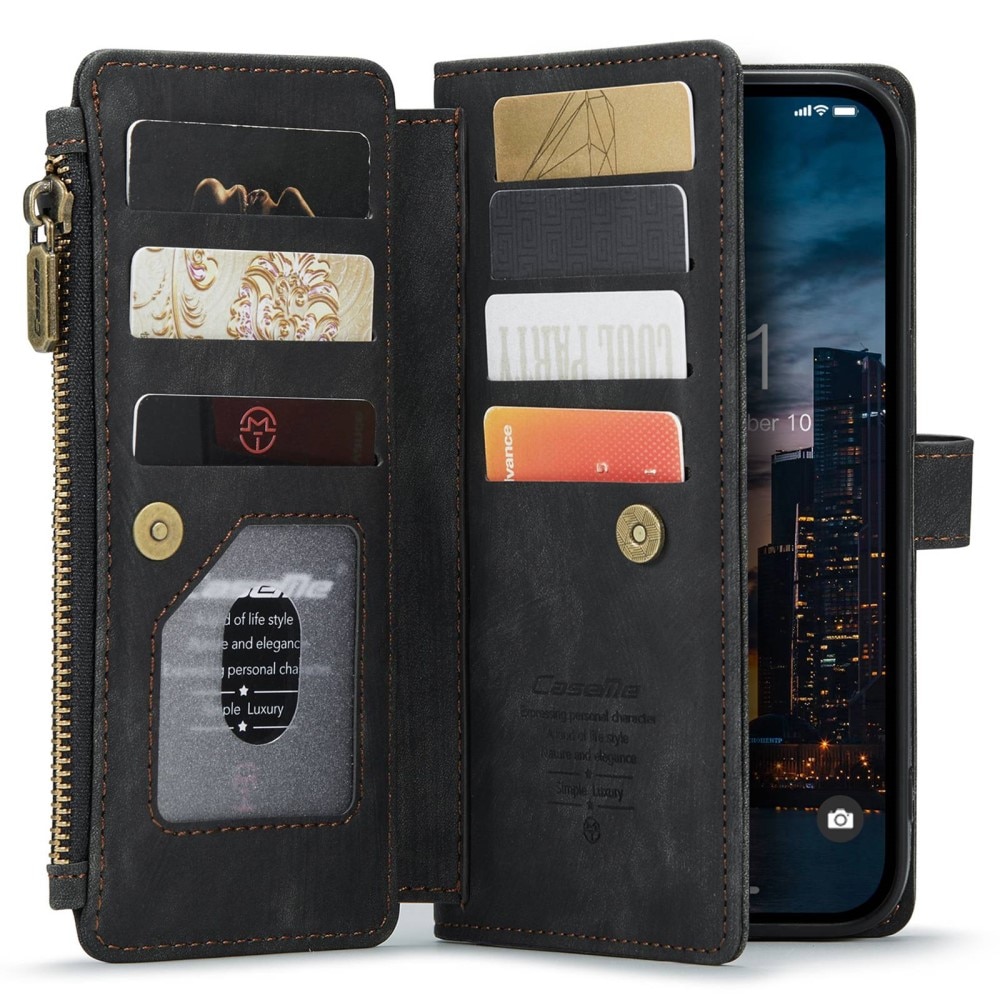 iPhone 14 Pro Max Zipper Wallet Book Cover Black