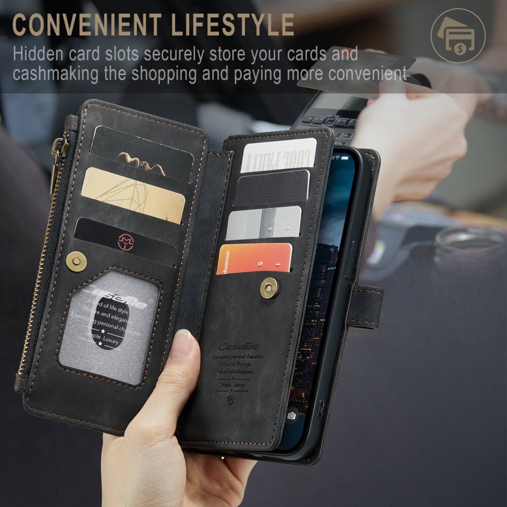 iPhone 14 Pro Max Zipper Wallet Book Cover Black