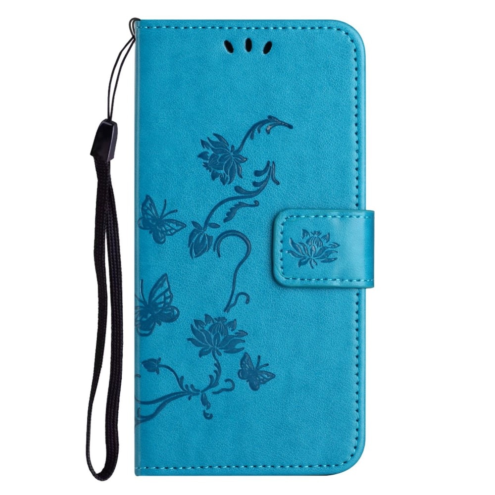 iPhone 14 Leather Cover Imprinted Butterflies Blue