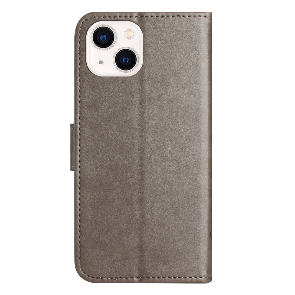 iPhone 14 Leather Cover Imprinted Butterflies Grey