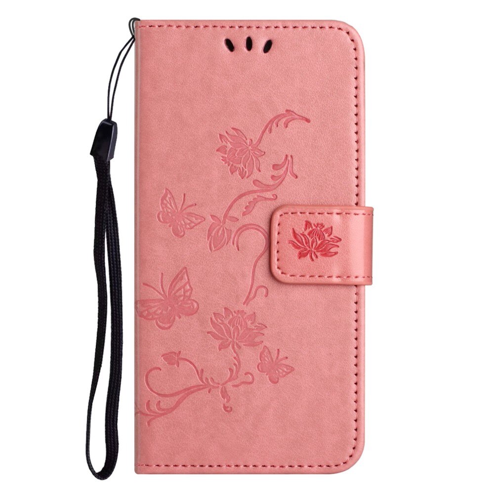 iPhone 14 Leather Cover Imprinted Butterflies Pink