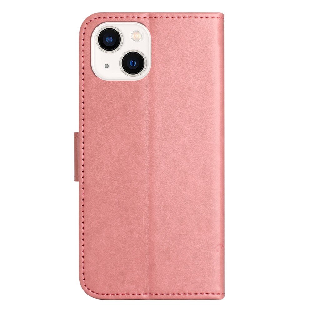 iPhone 14 Leather Cover Imprinted Butterflies Pink