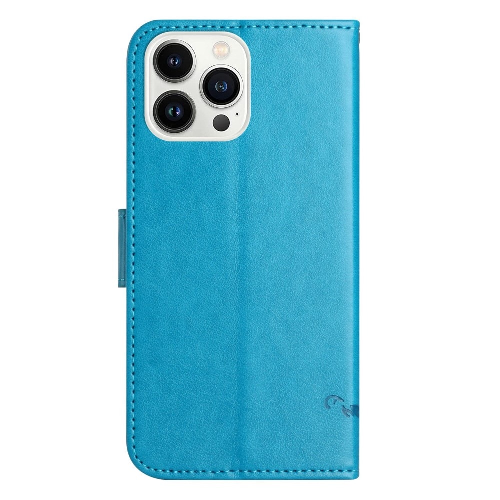 iPhone 14 Pro Leather Cover Imprinted Butterflies Blue