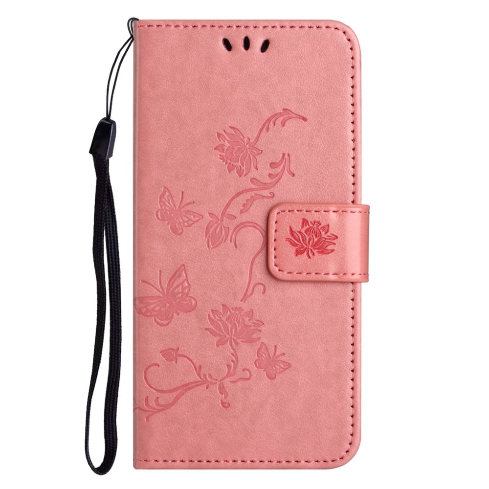 iPhone 14 Pro Leather Cover Imprinted Butterflies Pink