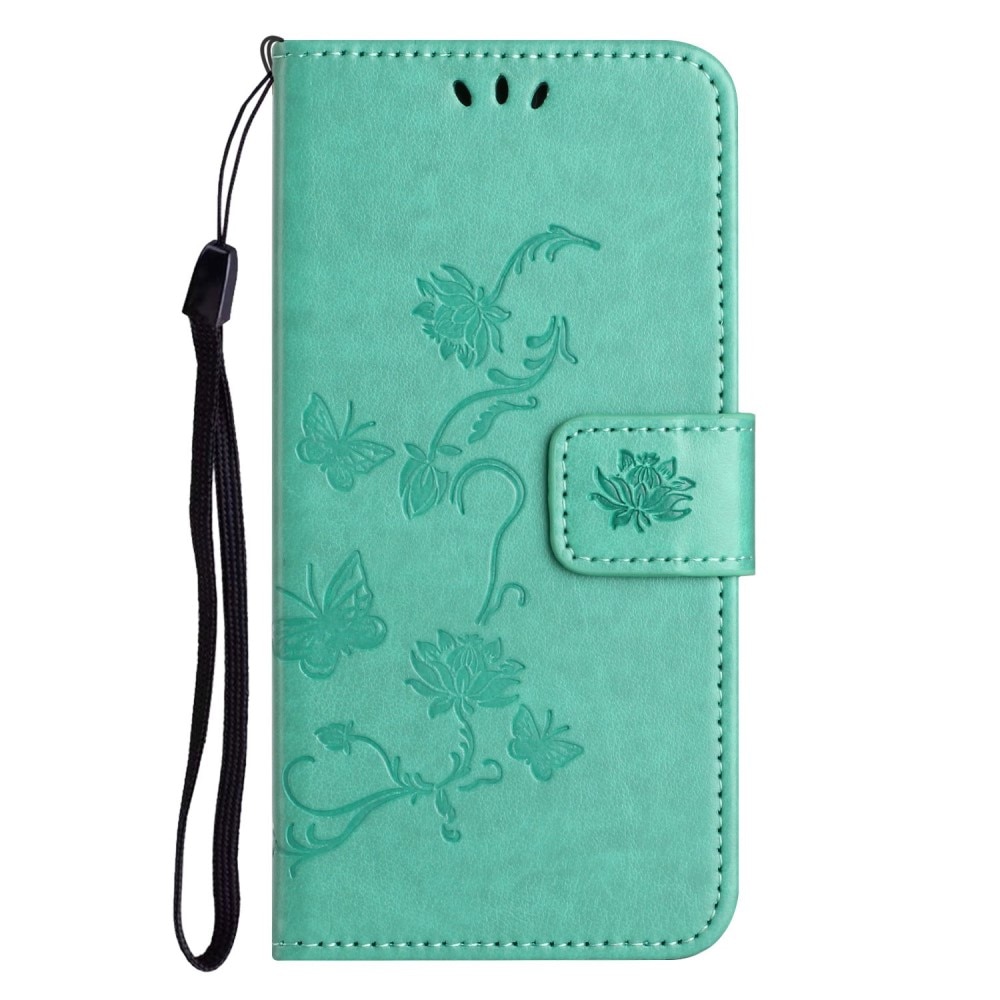 iPhone 14 Leather Cover Imprinted Butterflies Green