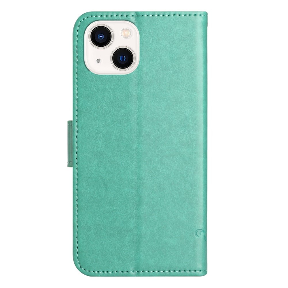 iPhone 14 Plus Leather Cover Imprinted Butterflies Green