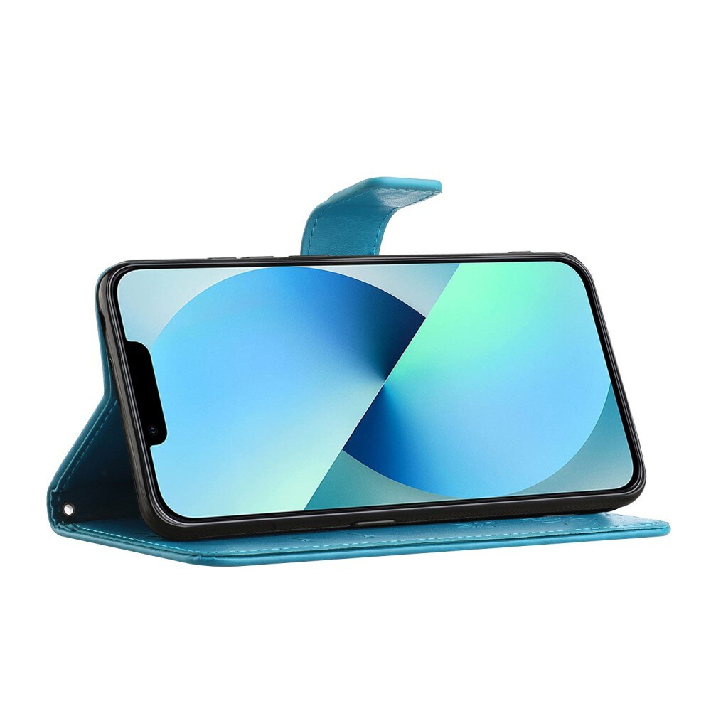 Apple iPhone 14 Plus Leather Cover Imprinted Butterflies Blue