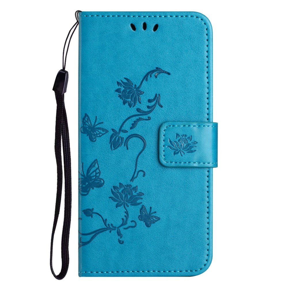 Apple iPhone 14 Plus Leather Cover Imprinted Butterflies Blue