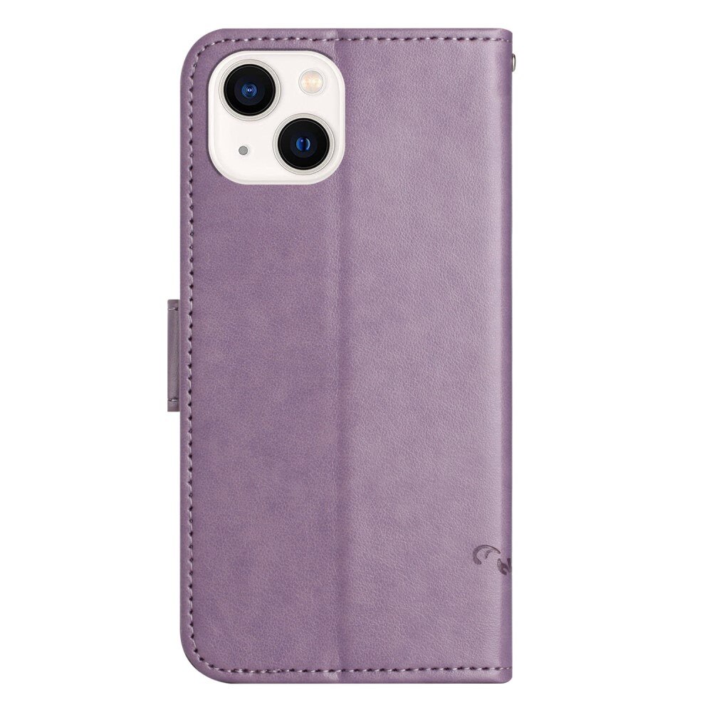 iPhone 14 Plus Leather Cover Imprinted Butterflies Purple