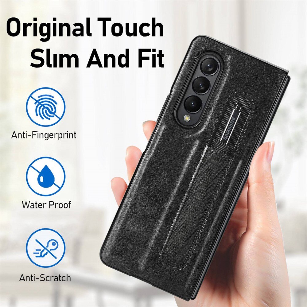 Samsung Galaxy Z Fold 4 Leather Case w. S-pen holder Black