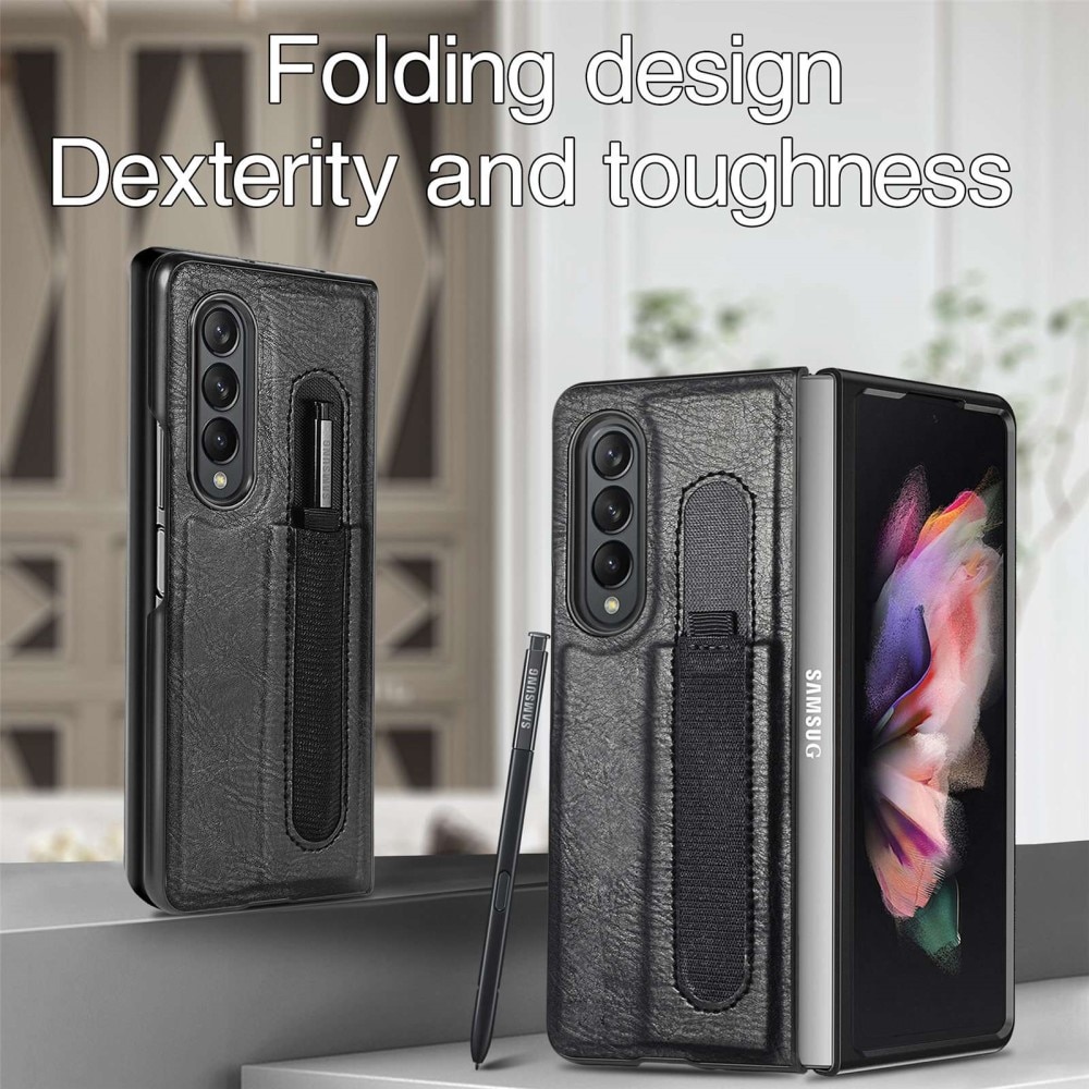 Samsung Galaxy Z Fold 4 Leather Case w. S-pen holder Black