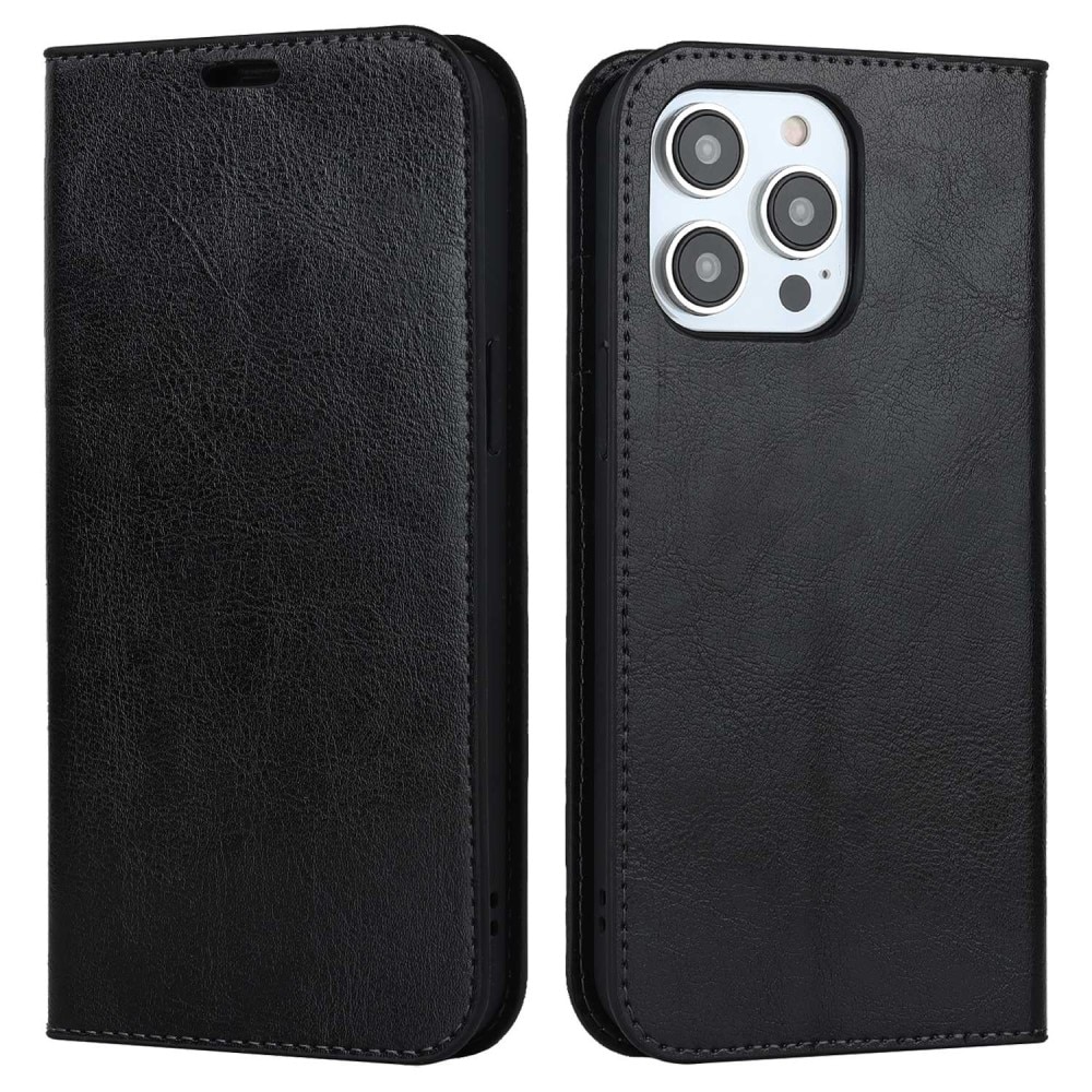 iPhone 14 Pro Max Genuine Leather Wallet Case Black