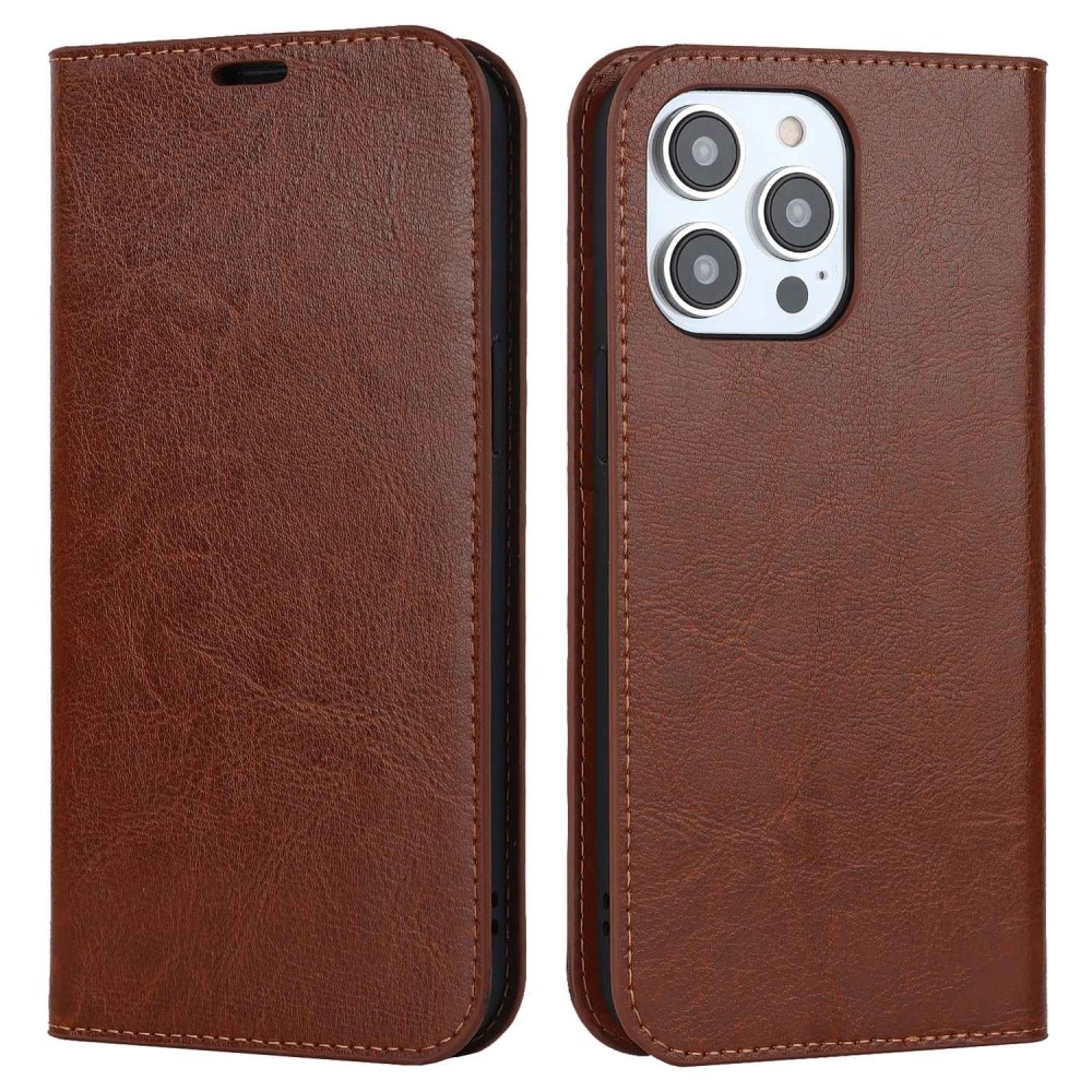 iPhone 14 Pro Max Genuine Leather Wallet Case Brown