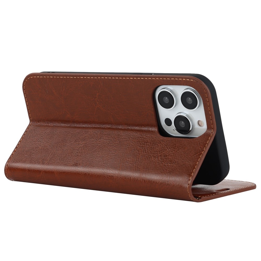 iPhone 14 Pro Max Genuine Leather Wallet Case Brown