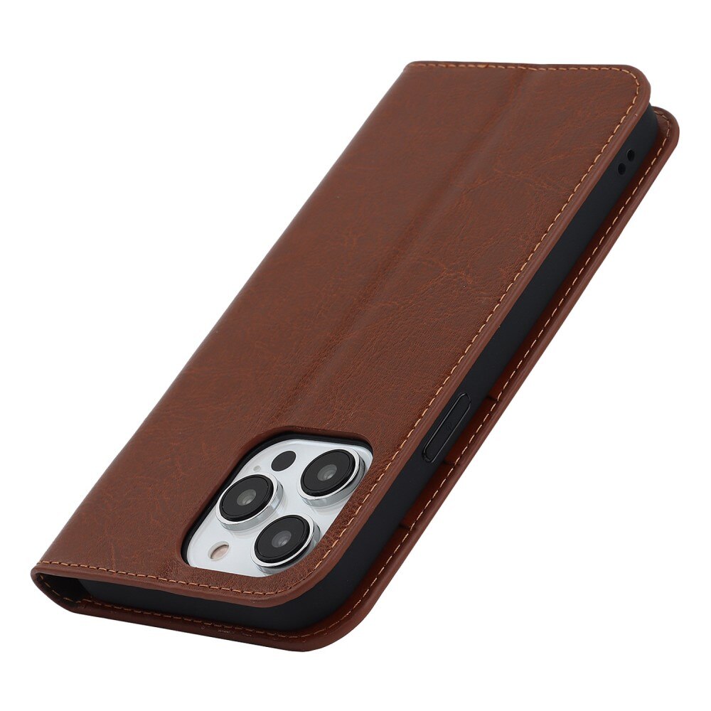 iPhone 14 Pro Max Genuine Leather Wallet Case Brown