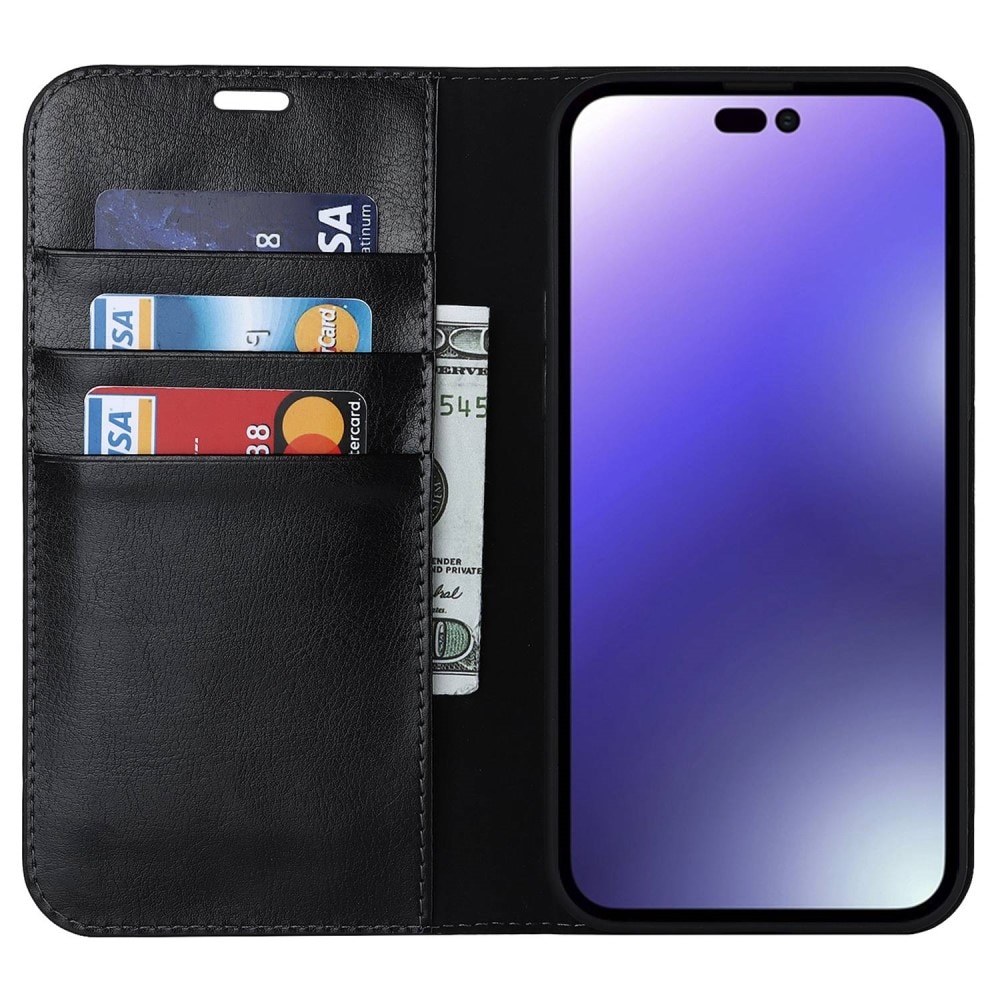 iPhone 14 Pro Genuine Leather Wallet Case Black