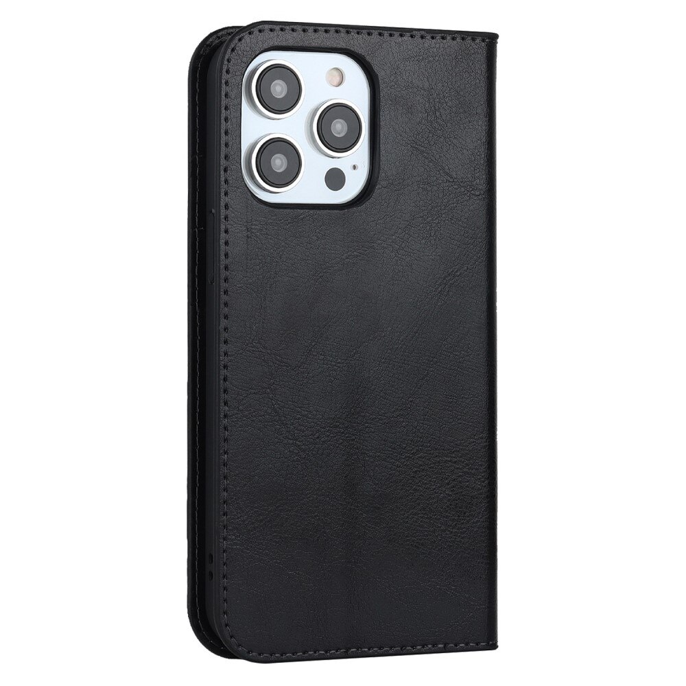 iPhone 14 Pro Genuine Leather Wallet Case Black