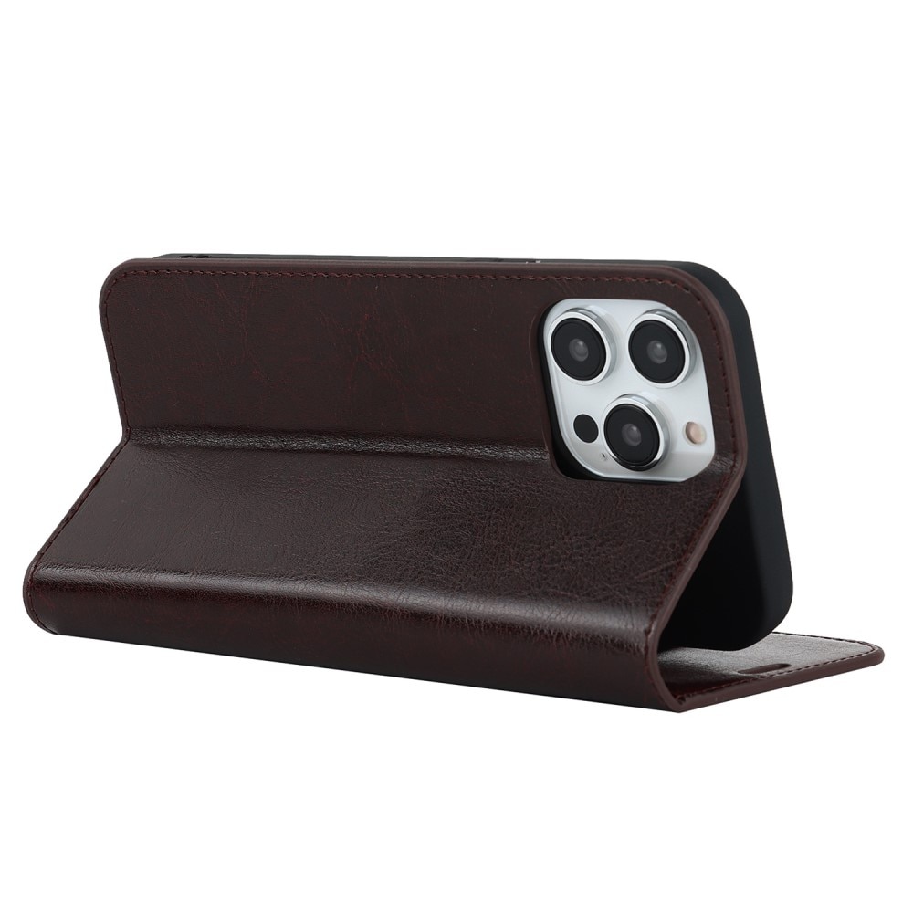 iPhone 14 Pro Genuine Leather Wallet Case Dark Brown