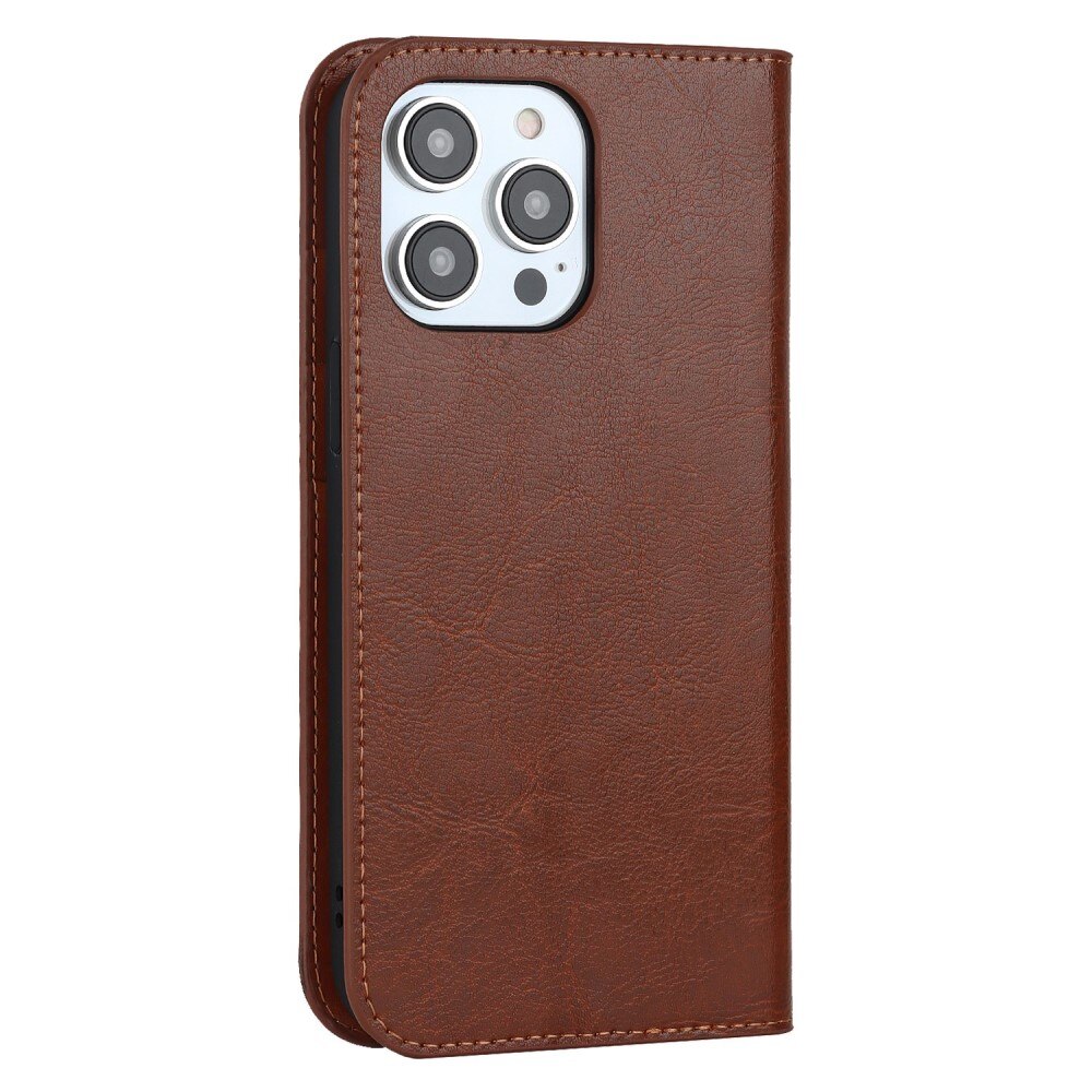 iPhone 14 Pro Genuine Leather Wallet Case Brown