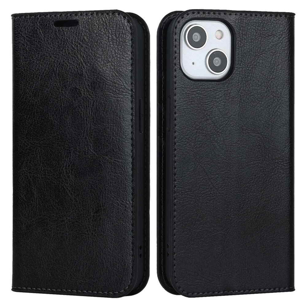 iPhone 14 Genuine Leather Wallet Case Black