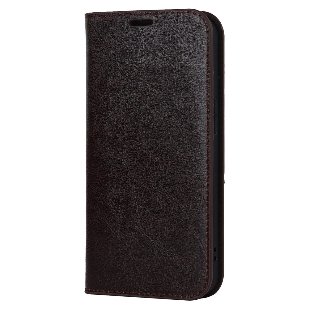 iPhone 14 Genuine Leather Wallet Case Dark Brown