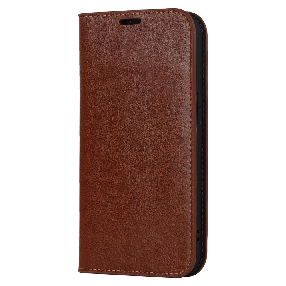 iPhone 14 Genuine Leather Wallet Case Brown