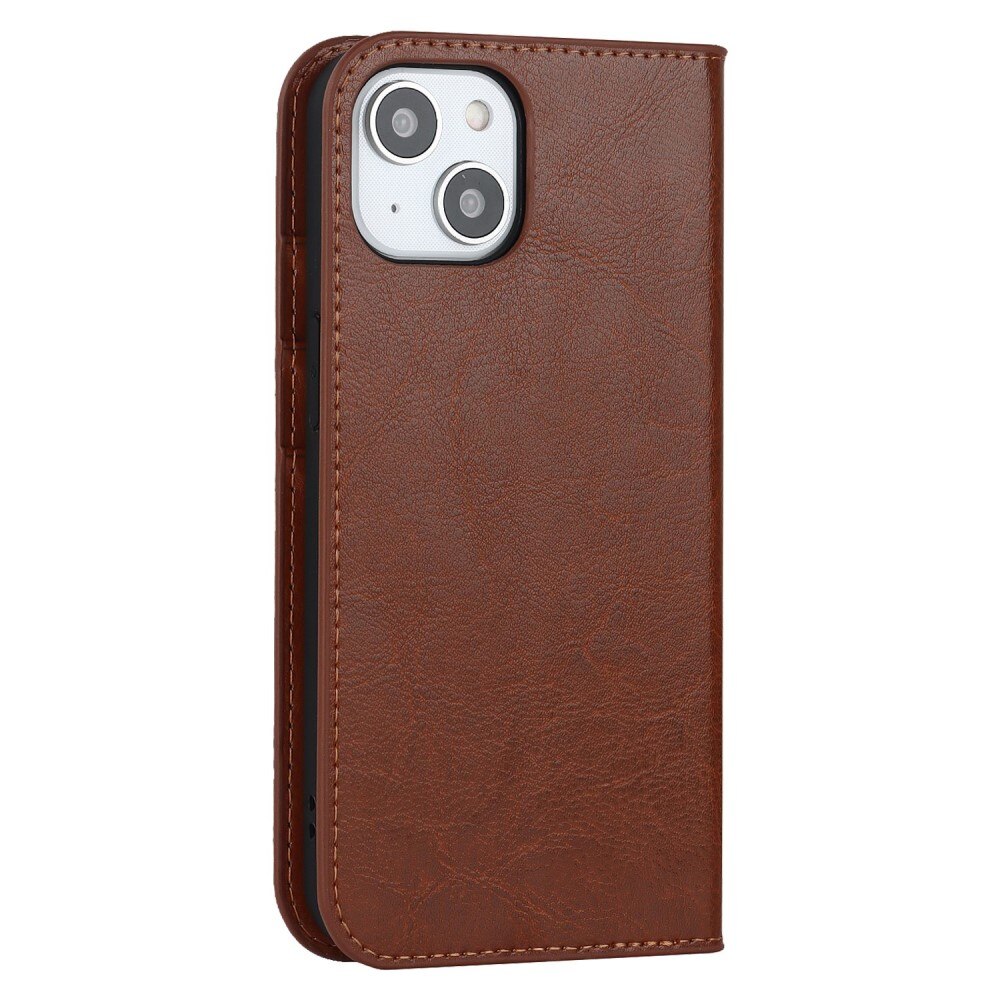 iPhone 14 Genuine Leather Wallet Case Brown