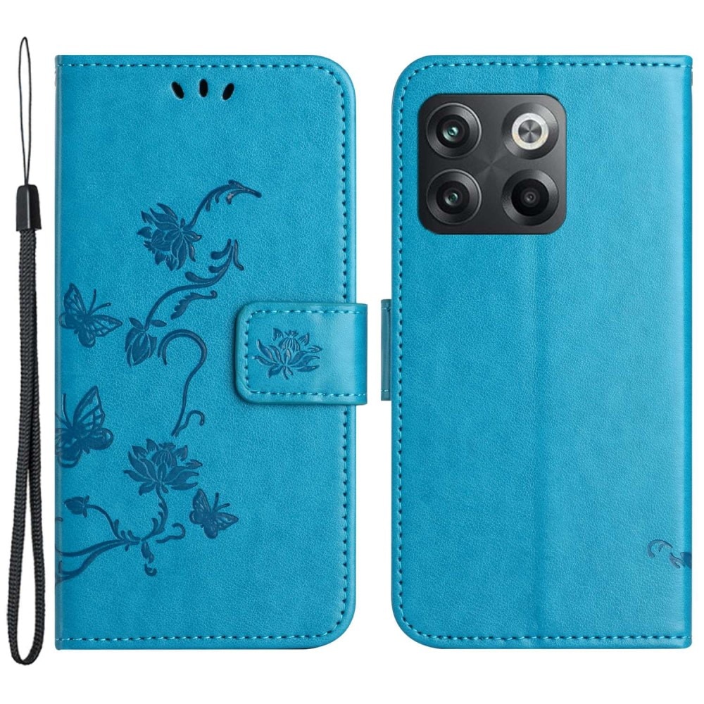 OnePlus 10T Leather Cover Imprinted Butterflies Blue