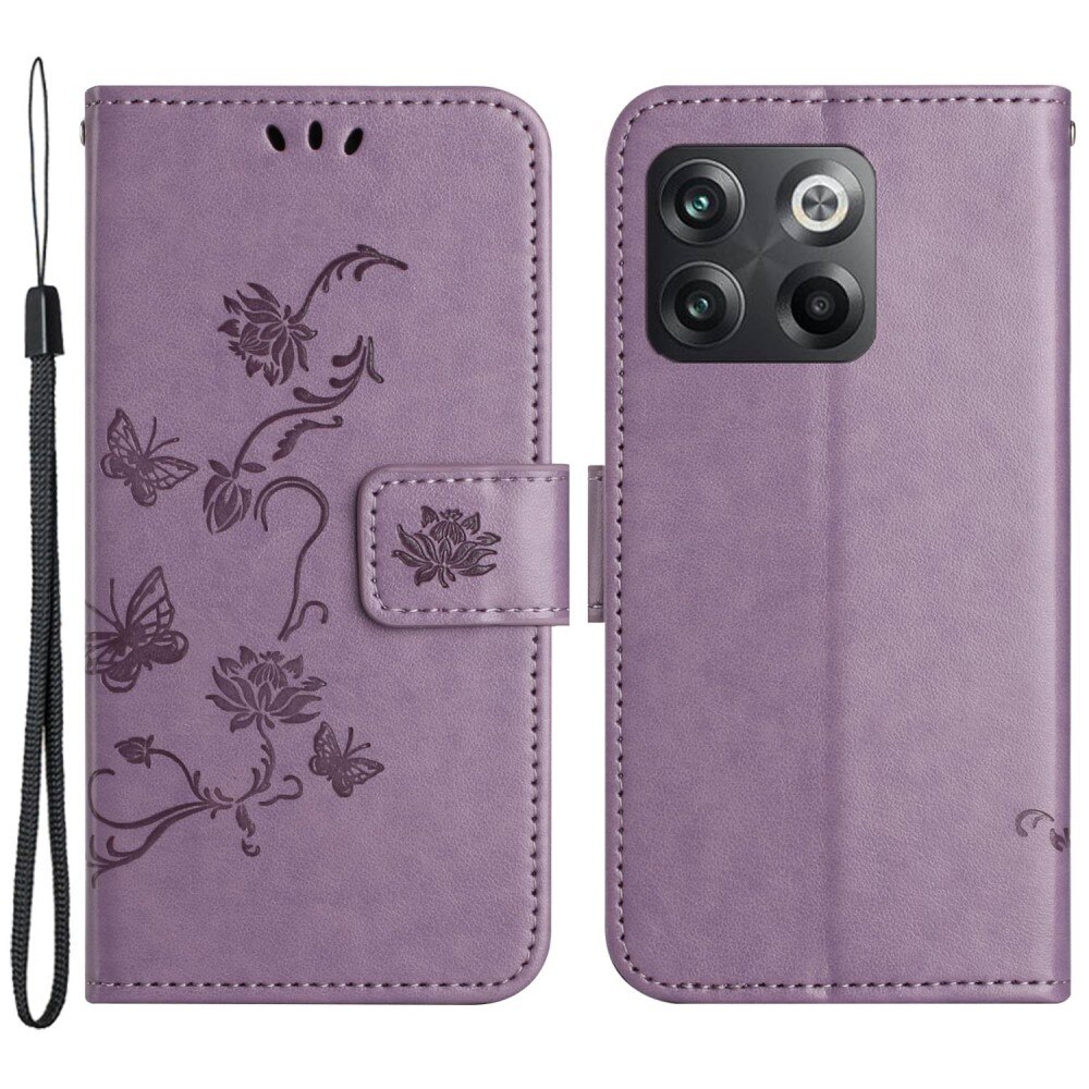  OnePlus 10T Leather Cover Imprinted Butterflies Purple