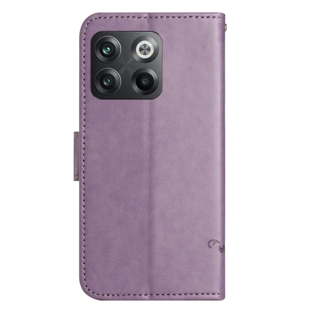 OnePlus 10T Leather Cover Imprinted Butterflies Purple