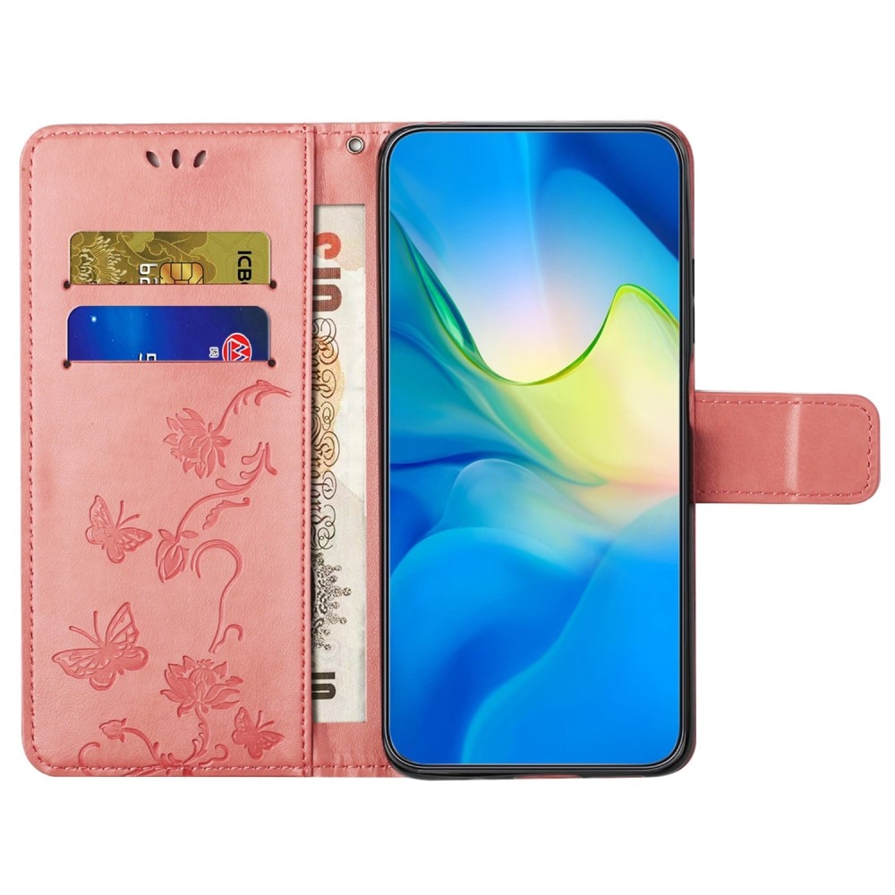 OnePlus 10T Leather Cover Imprinted Butterflies Pink