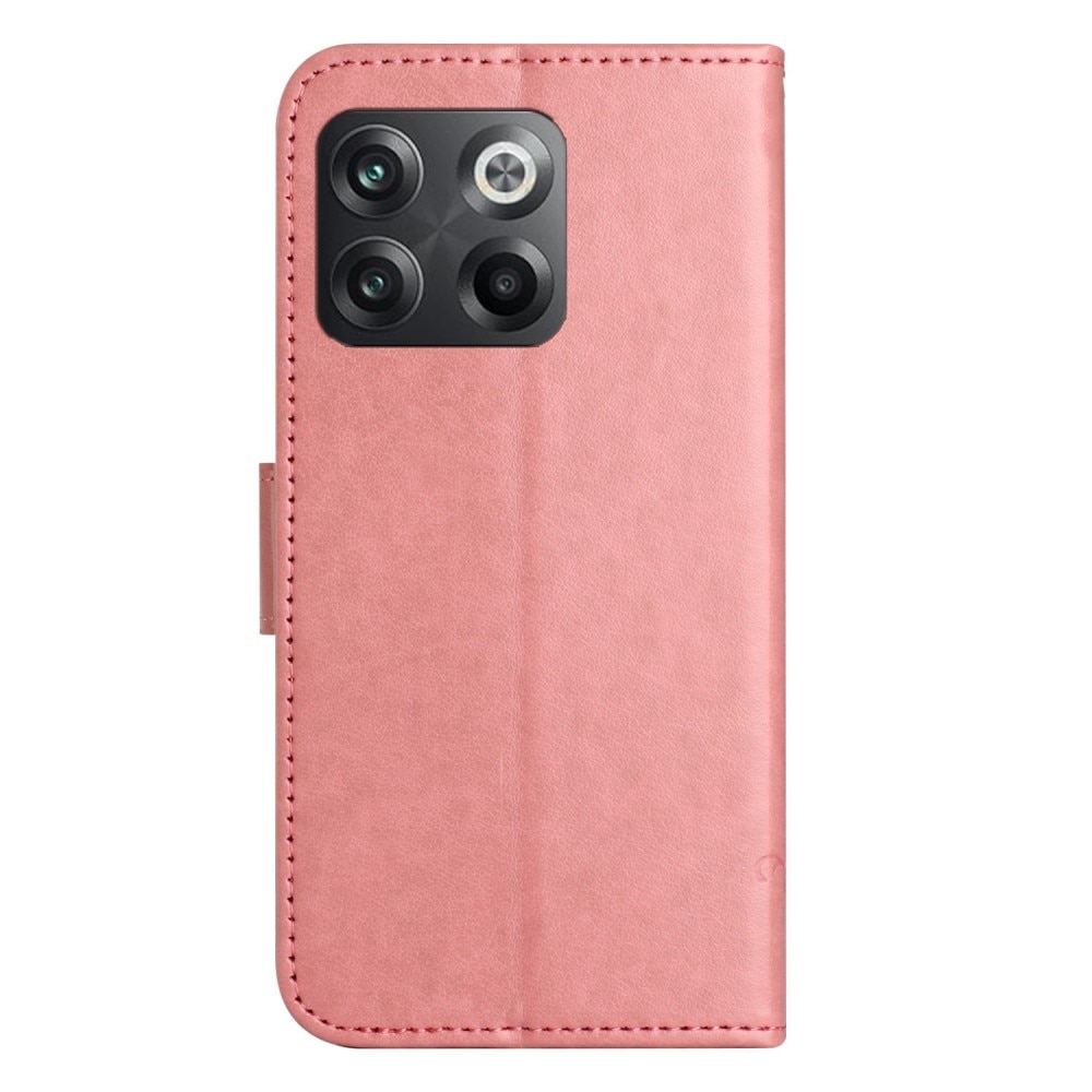 OnePlus 10T Leather Cover Imprinted Butterflies Pink