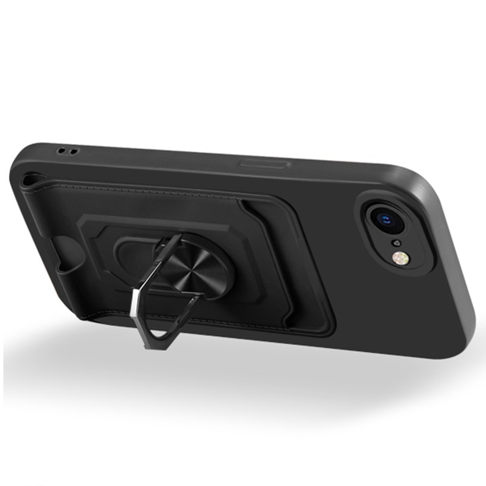iPhone SE (2022) Ring+Card Slot+Neck Strap TPU Case Black