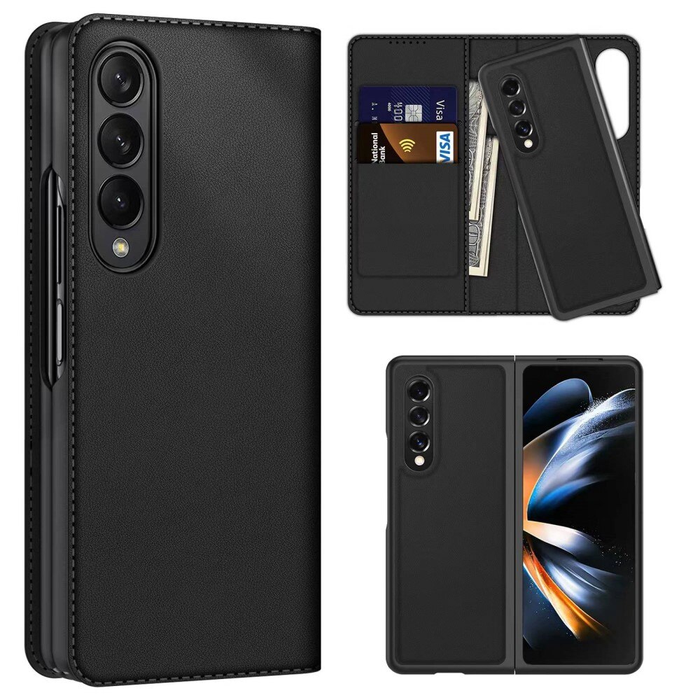 Samsung Galaxy Z Fold 4 Genuine Leather Wallet Case Black