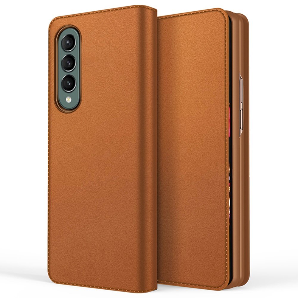 Samsung Galaxy Z Fold 4 Genuine Leather Wallet Case Cognac