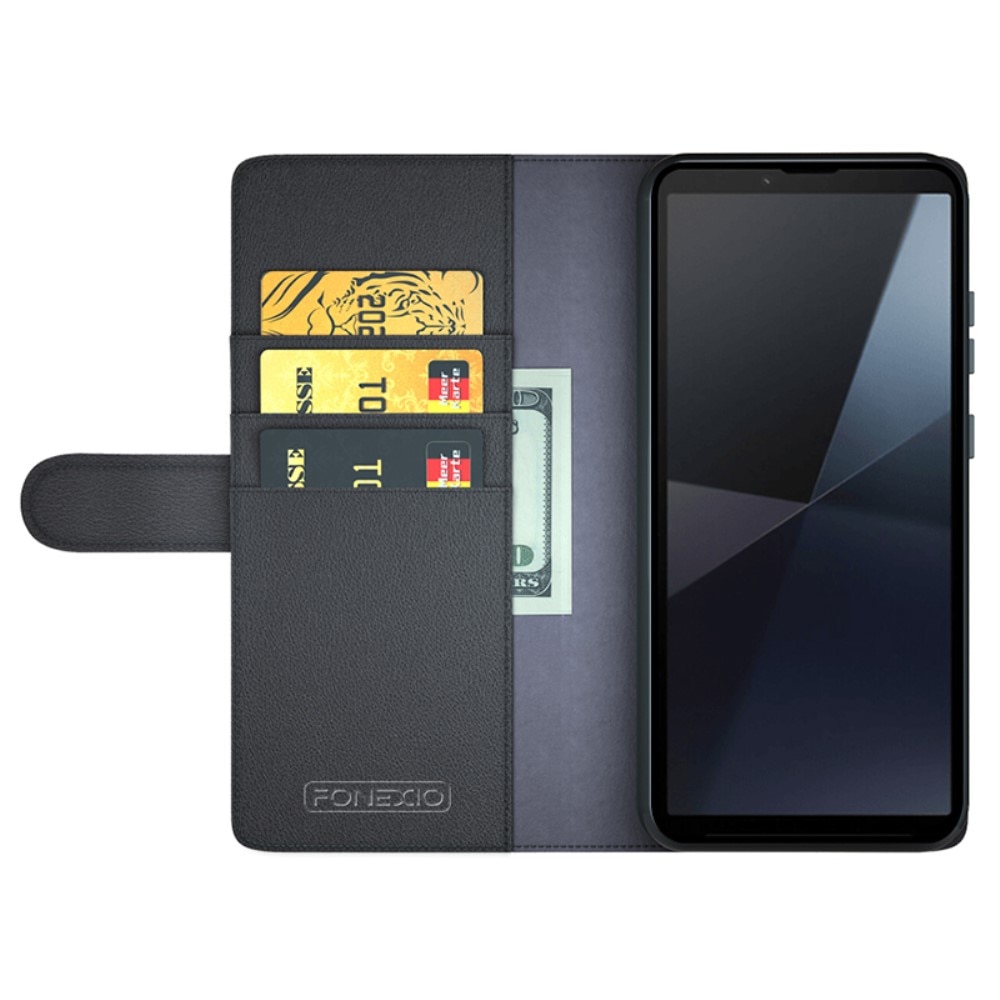 Sony Xperia 10 VI Genuine Leather Wallet Case Black