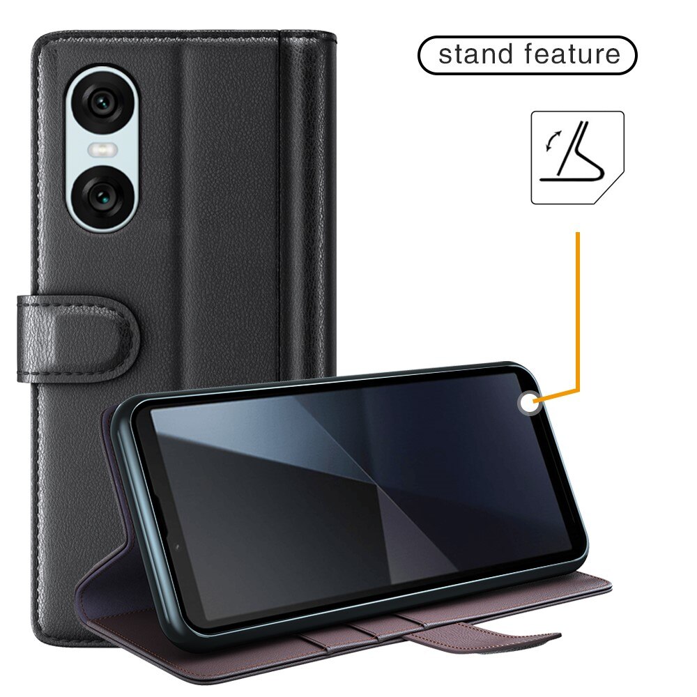 Sony Xperia 10 VI Genuine Leather Wallet Case Black