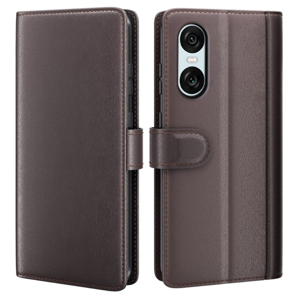 Sony Xperia 10 VI Genuine Leather Wallet Case Brown