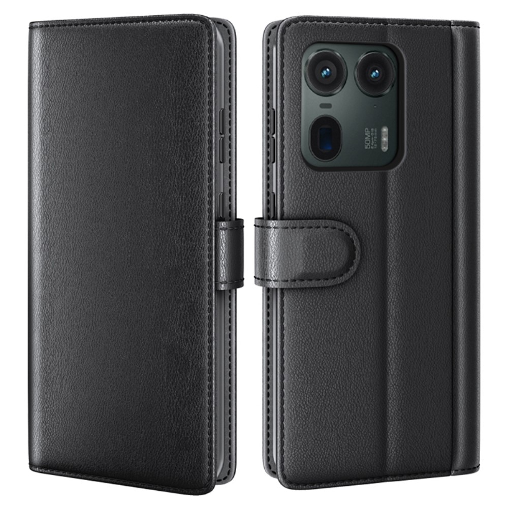 Motorola Edge 50 Ultra Genuine Leather Wallet Case Black