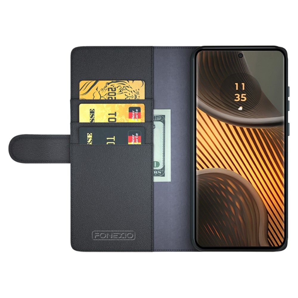 Motorola Edge 50 Ultra Genuine Leather Wallet Case Black