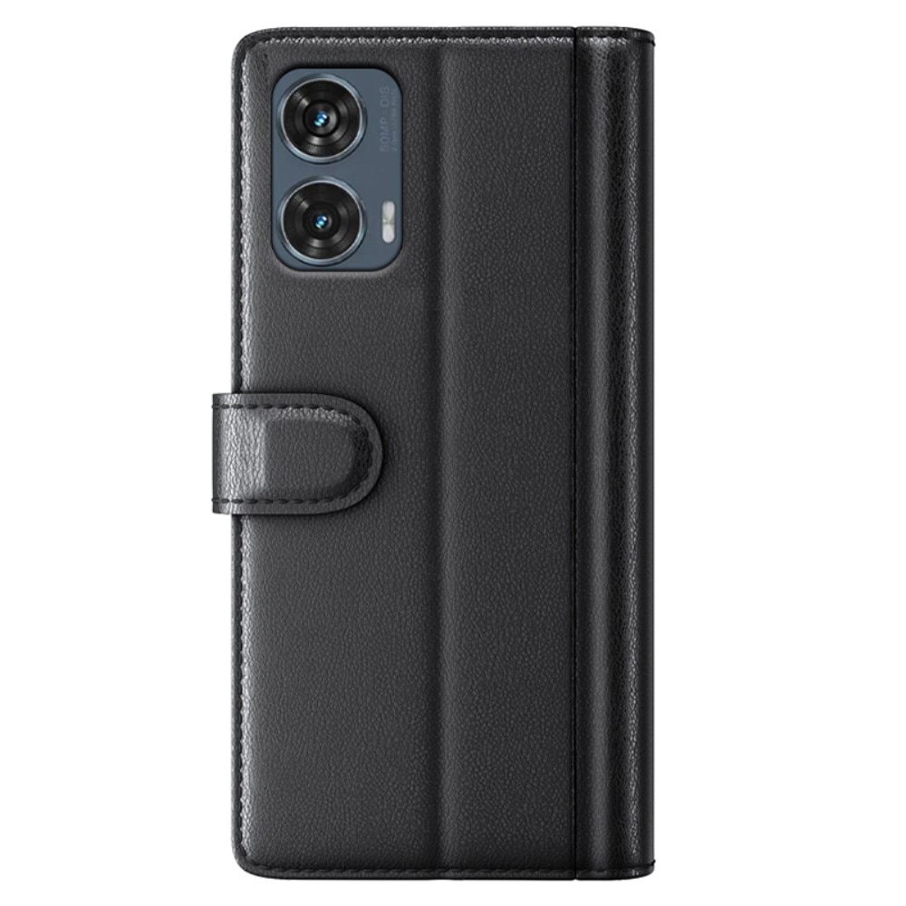 Motorola Edge 50 Fusion Genuine Leather Wallet Case Black