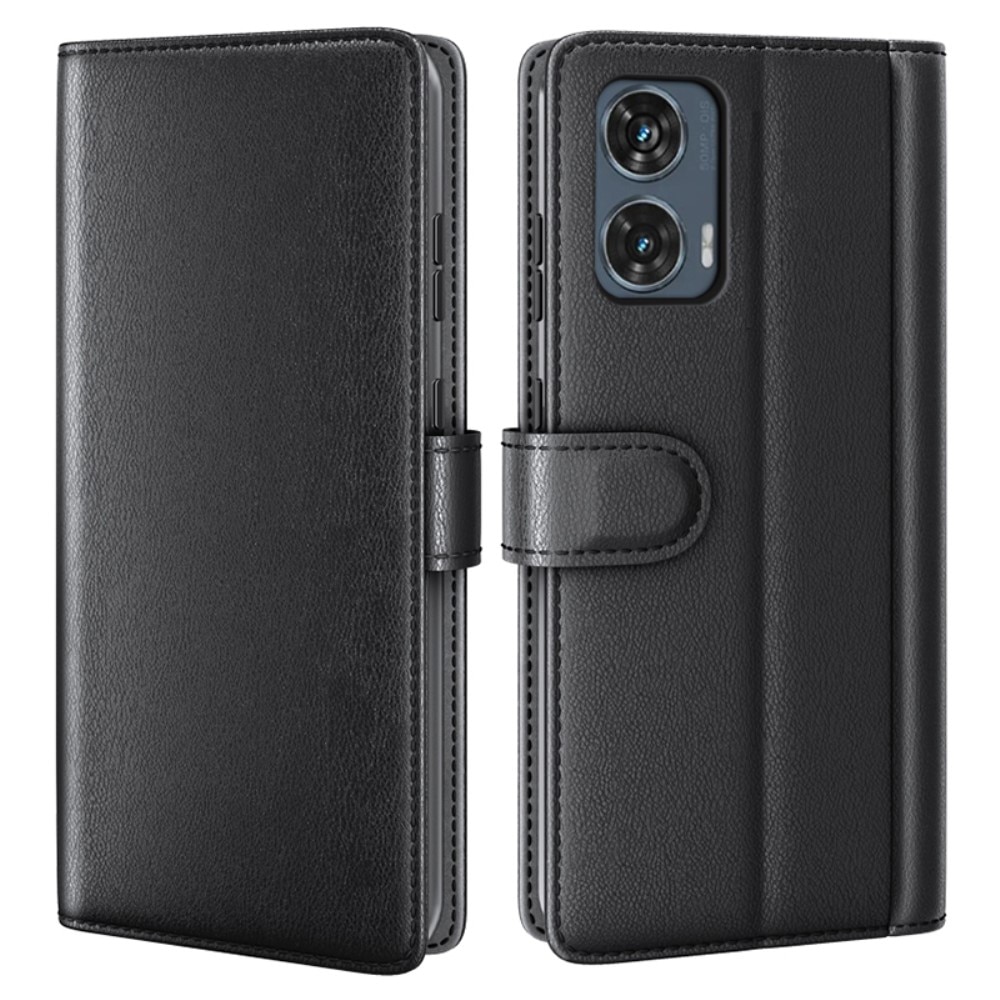 Motorola Edge 50 Fusion Genuine Leather Wallet Case Black