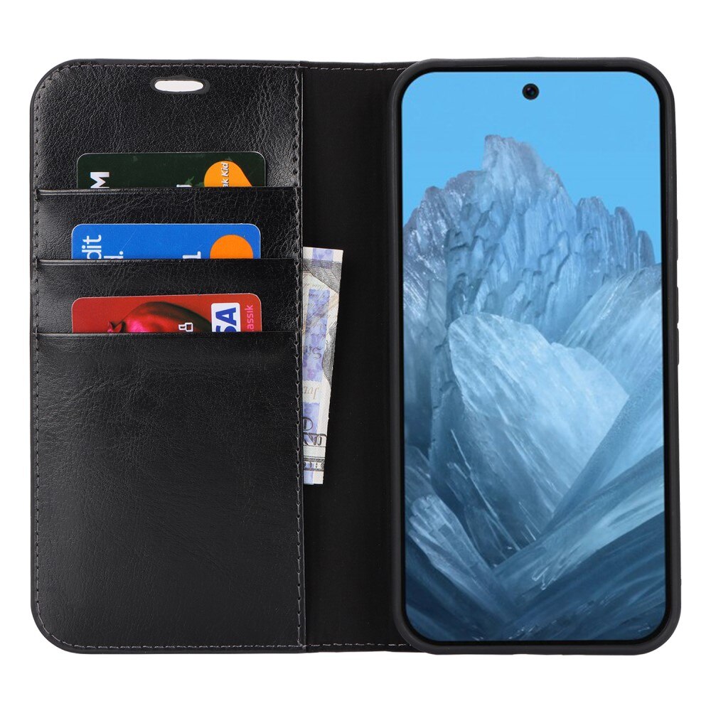 Google Pixel 9 Pro XL Genuine Leather Wallet Case Black
