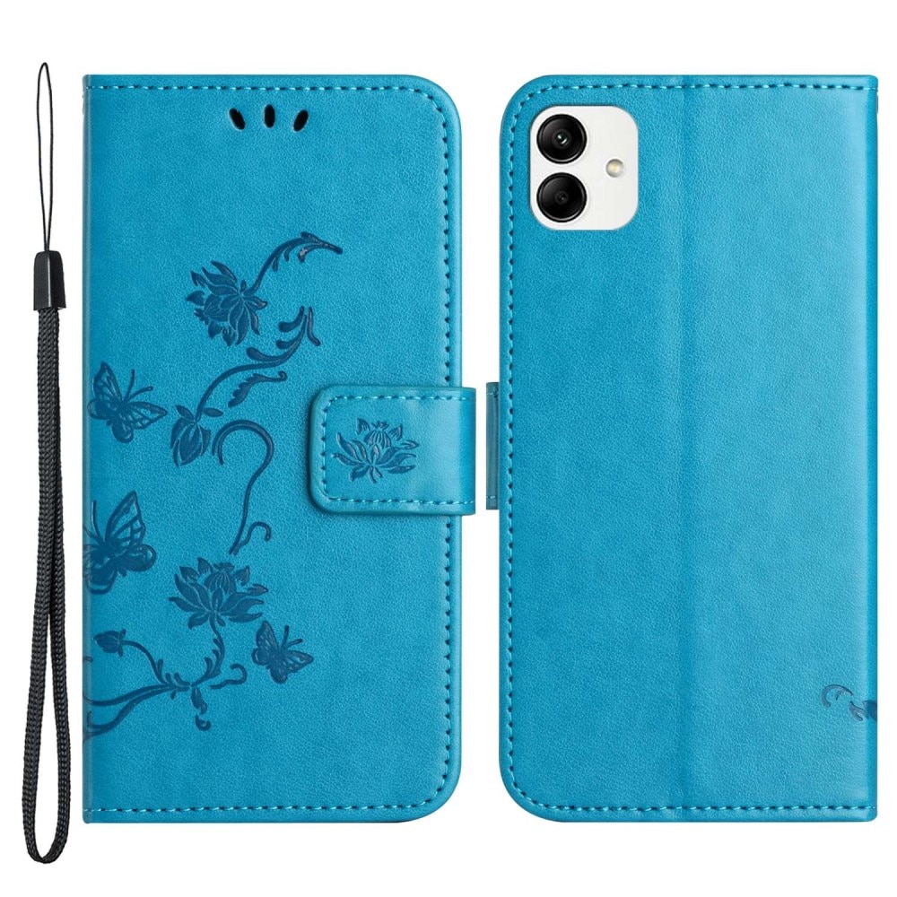 Samsung Galaxy A04 Leather Cover Imprinted Butterflies Blue