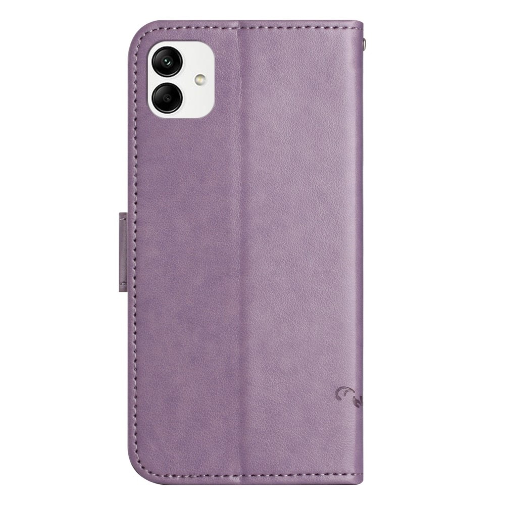 Samsung Galaxy A04 Leather Cover Imprinted Butterflies Purple