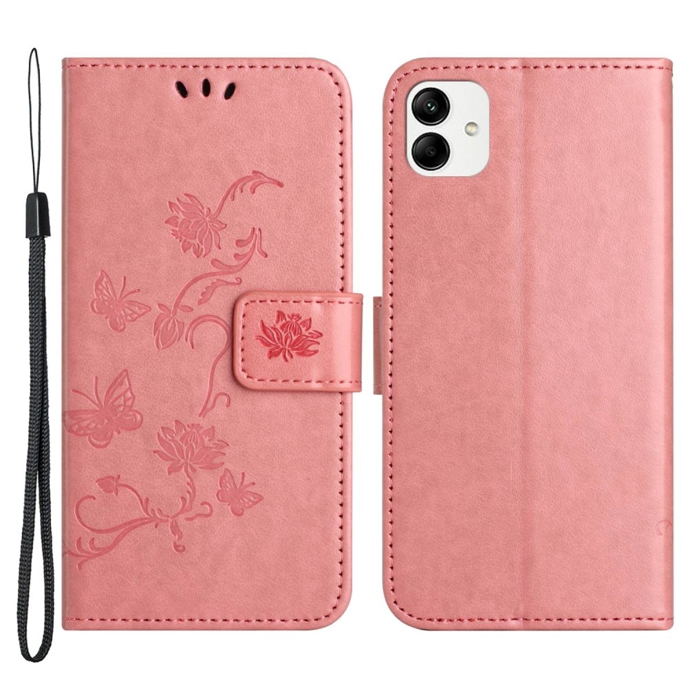 Samsung Galaxy A04 Leather Cover Imprinted Butterflies Pink