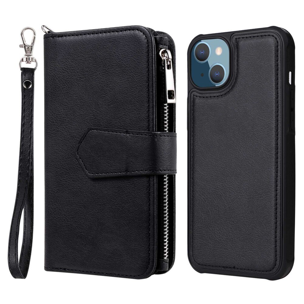 iPhone 14 Plus Zipper Magnet Wallet Black